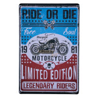 ป้ายสังกะสีวินเทจ Ride or Die Free Soul 1981 Motorcycle, ขนาด 20x30 ซม