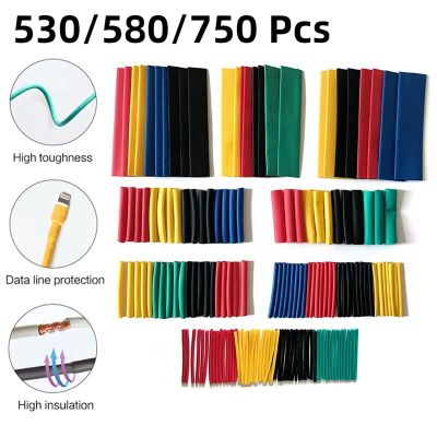 750pcs 580pcs 530pcs Heat Shrink Tube Assorted Kit Polyolefin Insulation Sleeving Electrical Wire Cable Waterproof Shrinkage 2:1 Electrical Circuitry