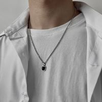 Tide Brand Street Dance Hip-hop Black Square Pendant Necklace Personality Simple Stainless Steel Necklace Accessories Fashion Chain Necklaces