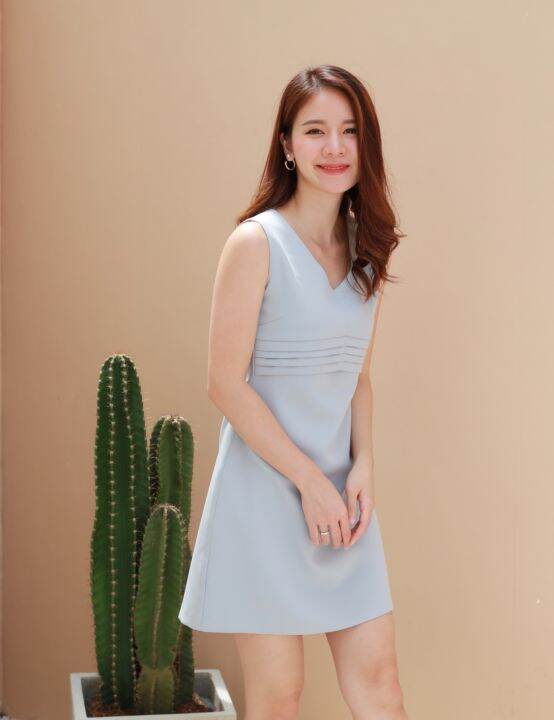 pre-order-techinee-puffy-dress-เดรสแขนกุดพลีททีอก