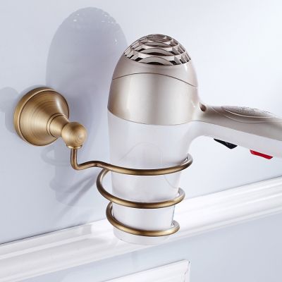 ◇✎✠ High Quality Antique Brass Hair Dryer Holder Rack Bathroom Shelf Wall-Mounted European Brass Bathroom Accessories ZD891