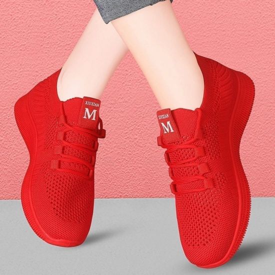 Giày thể thao màu đỏ giày nữ màu đỏ chạy bộ thường ngày dệt bay mẫu mới - ảnh sản phẩm 1