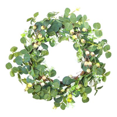 1Pcs Artificial Greenery Wreaths for Front Door Decor with Berries for Farmhouse Outside