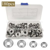 180Pcs 304 Stainless Steel 6 8 10 12 Cup Countersunk Washer Assortment Kit Silver Finishing Cup Washer with A Clean Plastic Box