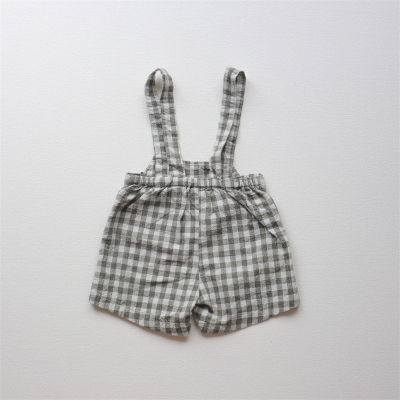 Summer Children Plaid Overalls Cotton Boys Suspender Shorts Baby Fashion Clothes Kids Casual Strap Trousers Girls Short Pants