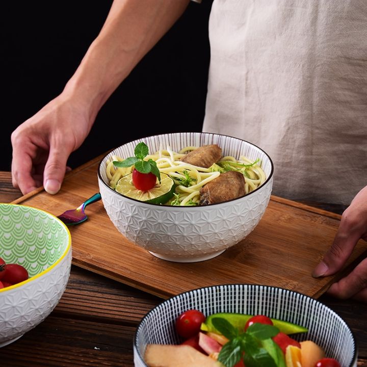 เครื่องใช้บนโต๊ะอาหารสไตล์นอร์ดิกชามเซรามิกเพ้นท์สีด้วยมือบะหมี่กึ่งสำเร็จรูปร้านอาหาร-guanpai4บรรเทาอย่างสร้างสรรค์