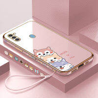 (คลังสินค้าพร้อม) เคสมือถือปลอกสำหรับ Samsung Galaxy A11/M11พร้อมฟรีสายคล้อง + ตัวการ์ตูนสุนัขชุบขอบสี่เหลี่ยมชุบเคลือบฝาหลังนิ่ม