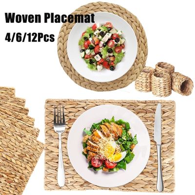 【CC】♛¤  4/6/12Pcs Rectangle/Round Woven Placemats Table for Dining Hyacinth Wedding/Party