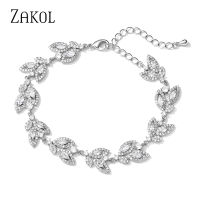 ZAKOL Exquisite AAA Cubic Zirconia Charm Chain Link celets &amp; Bangles for Elegant Women Luxury Leaf Bridal Wedding Jewelry