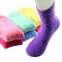 5Pairlot Hot Warm Women Girls Casual Bed Socks Pure Color Fluffy Warm Winter Kids Gift Soft Floor Home 20 Styles