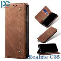 เคสโทรศัพท์กันตกแบบรวมทุกอย่าง360 °,เคสกระเป๋าสตางค์หนังยีนส์กันน้ำมัลติฟังก์ชันสำหรับ Realme C35ใส่การ์ดได้ในตัว