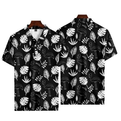 【high quality】  Polo Shirt with Collar, Button On, Printed, Tropical Plants, Suitable for Men, Fashionable And Casual, Oversized Short Sleeves 2023