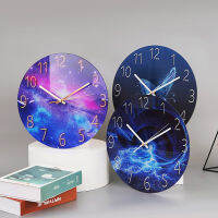 12inch Glass Wall Clock Landscape Light and Colorful Art Clock Living Room Bedroom Home Decoration Mute Clock Watch Timer Gift