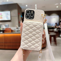 เคสโทรศัพท์ Crossbody แบบกระเป๋าสตางค์แบบมีซิปสำหรับ IPhone 14 13 12 11 Pro XS Max X XR 7 8 Plus ช่องเสียบบัตรอวัยวะขาตั้งสายคล้องมือปกหนัง