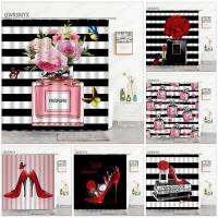 3D Digital Printing Resistant Waterproof Bathroom Shower Curtain Sexy Red Lips Girl Creative Shower Curtains Cosmetics High-Heeled Pattern Fashion Waterproof Bath Curtain Girls Room Decor Gifts