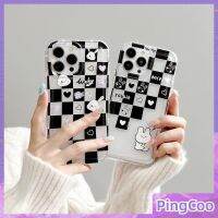 PingCoo - Case For iPhone 14 13 12 11 Plus Pro Max XR TPU Soft Jelly Airbag Case Cute Chessboard Rabbit Camera Protection Shockproof Back Cover