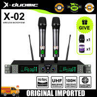 ไมโครโฟนโลหะ X-DUOMIC X-02 ไมโครโฟนไร้สายระดับมืออาชีพ ความถี่คู่ UHF ลอยตัว 600HMz ความถี่การจับคู่อินฟราเรด คุณภาพเสียงเที่ยงตรงสูง ระยะรับสัญญาณเสาอากาศคู่ 100 เมตร