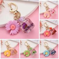 Creative Moon Buckle Chrysanthemum Keychain Cute Simulation Flower Quicksand Wish Bottle Pendant With Key Rings Party Gifts