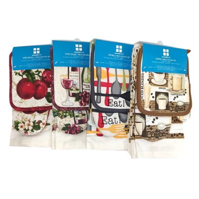 7Pcs Kitchen Tool Set Cotton Colorful Printed 2 Hand Towels + 2 Square Towels + 1 Glove + 2 Pot Mats