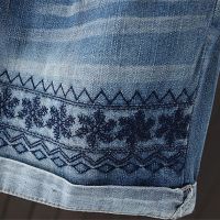 Women Denim short Wide leg Summer Fashion Elastic Waist Drawstring Cowboy Short Embroidered Ripped Pants Casual Embroidery Short Jeans