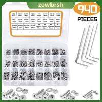 ZOWBRSH 940Pcs เหล็กไร้สนิม สกรูคละแบบ M2 M3 M4 M5 ชุดน็อตและน็อต ทนทานต่อการใช้งาน ไดรฟ์ซ็อกเก็ตอัลเลน โครงการบ้านบ้าน