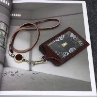 【CW】 ID Badge Business Card Reel Neck Lanyard Cowhide Leather Bus/Credit/Identity Purses Name Logo Customization