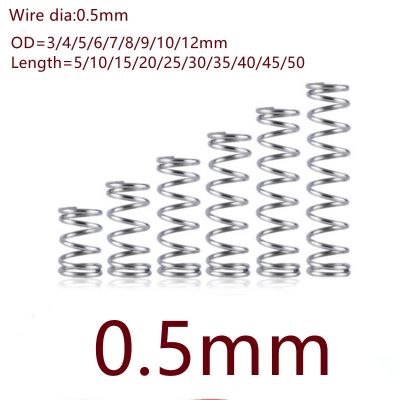 10-20pcs/lot  0.5mm 0.5x3/4/5/6/7/8/9/10/12mm Stainless steel compression spring  outer diameter 3-12mm length 10-50mm Electrical Connectors