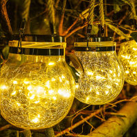 Garden Outdoor Solar Crack Chandelier Ball Glass Jar Light Garden Decorative Tree Light LED Light Copper Wire Light