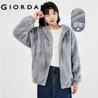 GIORDANO Women Jackets Smooth Soft Fluffy Faux Fur Jackets Zip Front Windproof Warm Fashion Casual Loose Hooded Jackets 05373740