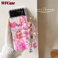 WFCase ปลอกสำหรับ Samsung Z Flip5 Samsung Z Flip4 Samsung Z Flip3เคสโทรศัพท์พับได้ลายเจ้าหญิงสีชมพูน่ารัก (+ สายรัดข้อมือ) เคสป้องกันกล้องแบบเต็มรูปแบบ