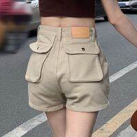 เสื้อผ้าแฟชั่นสำหรับสุภาพสตรี Khaki tooling new summer bull-puncher knickers female easy high waist width han edition joker show thin leg fashion leisure trousers