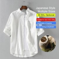 Japanese Style Plain Color Cotton Linen Shirt for Men