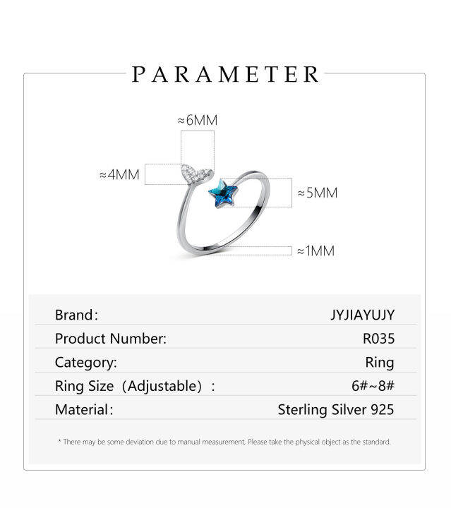 jyjiayujy-100-แหวน-s925เงินสเตอร์ลิงปรับได้เพทายสีฟ้ารูปดาวคุณภาพสูงแฟชั่นแพ้ง่ายเครื่องประดับของขวัญใช้ในชีวิตประจำวัน-r035