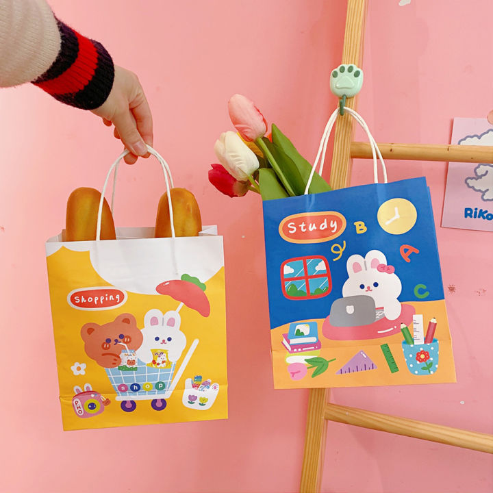 cute-ins-simple-cartoon-white-paper-bag-portable-shopping-bag-packaging-bag-gift-gift-bag-storage-bag
