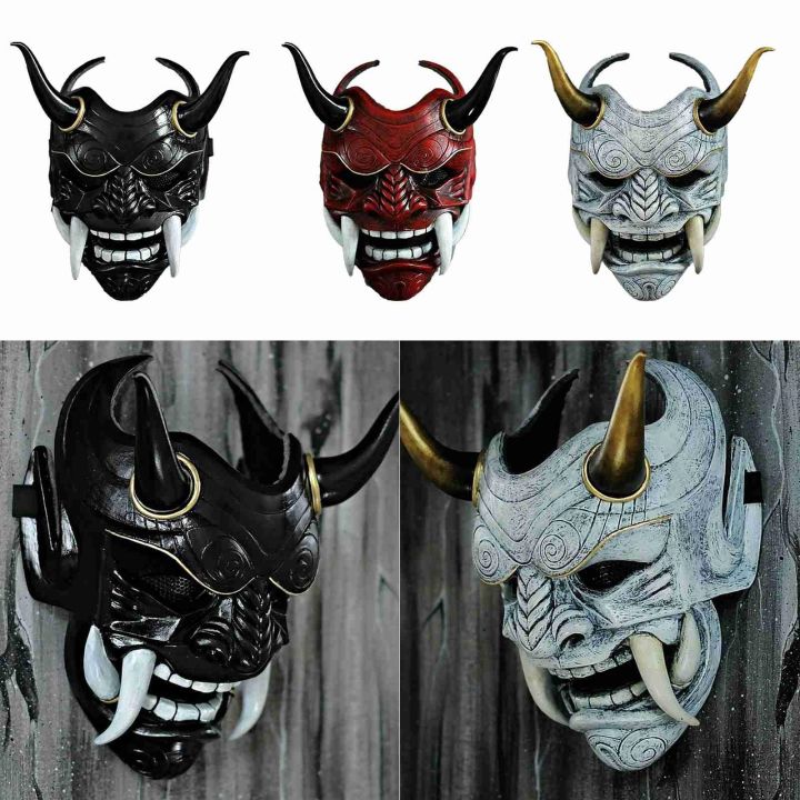 【ready Stock😎】 Japanese Hannya Demon Mask Ghost Oni Samurai Noh Kabuki Red Prajna Latex Adult 1787