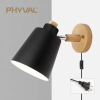 PHYVAL Nordic Wall Lamp With Switch Iron Wall Lamp E27 Macaroon 6 Color Bedside Wall Lamp Led EUUS Plug Wall Sconce Light