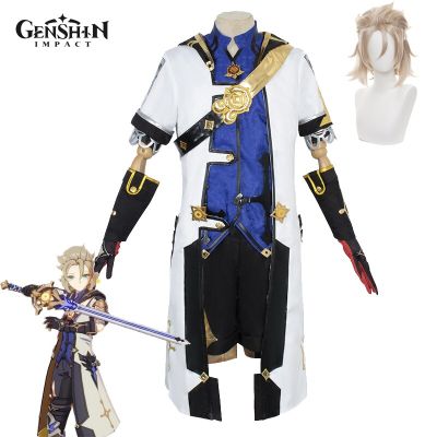 Game Genshin Impact Albedo Cosplay Costume Halloween Xmas Carnival Roleplay Uniform Wig Anime Albedo Outfit Wig Clothing Sets