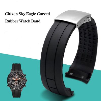 ยางรัดส่วนโค้งสำหรับ Citizen Sky Eagle Mi-Do Helmsman M005กันน้ำสายซิลิโคนสีดำสีน้ำเงินพร้อมเครื่องมือ22 23มม.