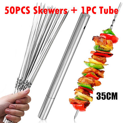 Storage Sticks Outdoor Utensil Kitchen Tube Camping Reusable Flat Skewer Barbecue Stainless