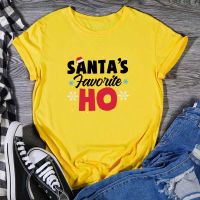 COD Santas Favorite Ho Funny Christmas Tees New Women T Shirt Cool Letters Printed Casual Cotton Short Sleeve Tee Tops