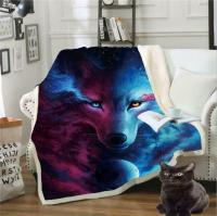 3D Blue Wolf zhu173 worm Plush Fleece Blanket picnic sofa couch quilt bed Zoe