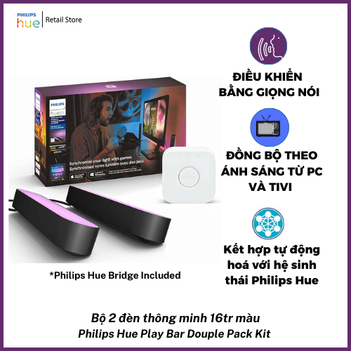 Thanh đèn mở rộng Philips Hue Play Bar Color Ambiance không nguồn |  