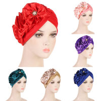 Vintage Turban Hat Big Flower Muslim stretch Inner Hijab Caps For women Hair Cover Cap Ladies Head Wraps Muslim Headscarf Bonnet