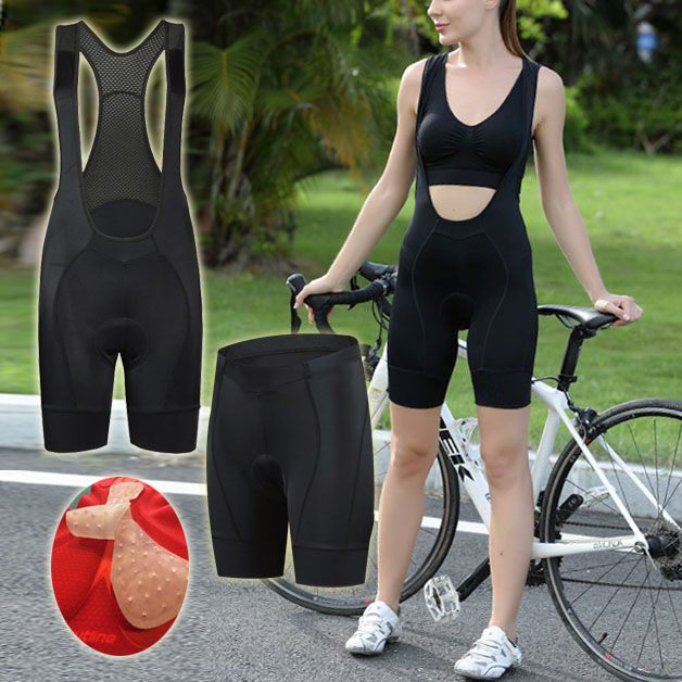 กางเกงจักรยานและเอี๊ยมปั่น-outline-เอี๊ยมปั่นจักรยานขาสั้นสตรีรุ่นใหม่-สีดำล้วน