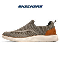 Skechers_สเก็ตเชอร์ส รองเท้าผู้ชาย Men Slip-on Casual Shoes SKECHERS_USA Garza Conlen Shoes - 204576-BLK  Air-Cooled Memory Foam Classic Fit, Goga Mat Arch รองเท้าลำลองผู้ชาย-Khaki