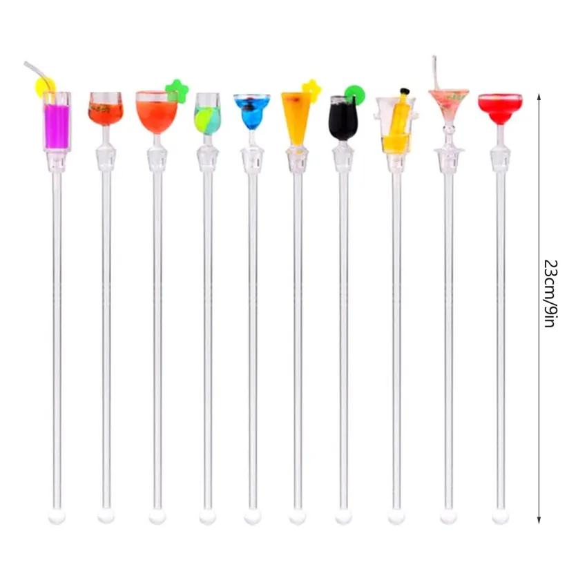 Swizzle Sticks Colorful Clear Beverage Stirrers 9.05 Drink Stirrer  Cocktail Stirrer Clear Shafts Cocktail Drink Stirrers for Bars Cafes  Restaurants