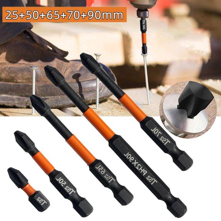 5pcs PH2 Impact Screwdriver Bit Alloy Steel Cross Screwdriver 2590mm