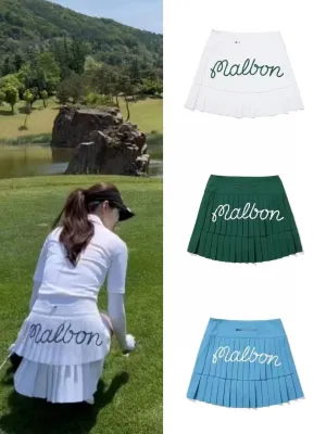 MALBON กระโปรงระบายอากาศสำหรับผู้หญิง,กระโปรงมีจีบกางเกงเล่นกอล์ฟสไตล์เกาหลีดั้งเดิมแฟชั่น MALBON ลำลองทุกชุด
