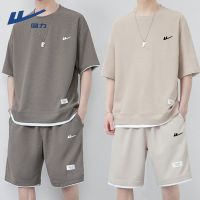 【July hot】 Pull Back Waffle Mens Thin Section Youth Size Short Sleeve Shorts Set