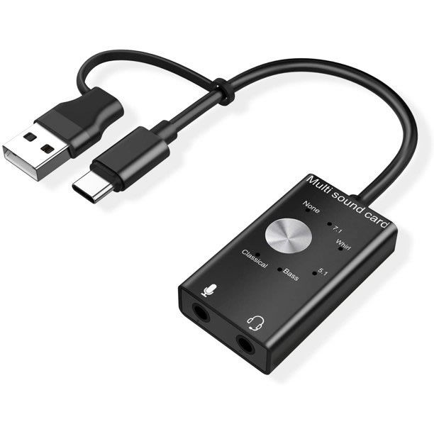 USB Sound Card USB and USB C To 3.5 Mm Audio Adapter Stereo Headset and ...